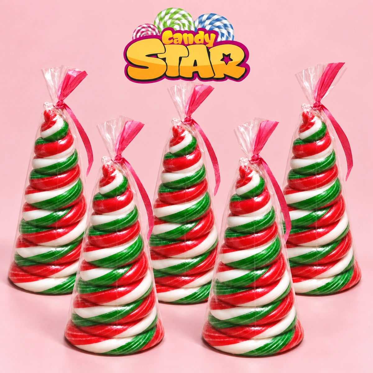 Candy Star Yeşil-Kırmızı-Beyaz Konik Ağaç Şeker 130g