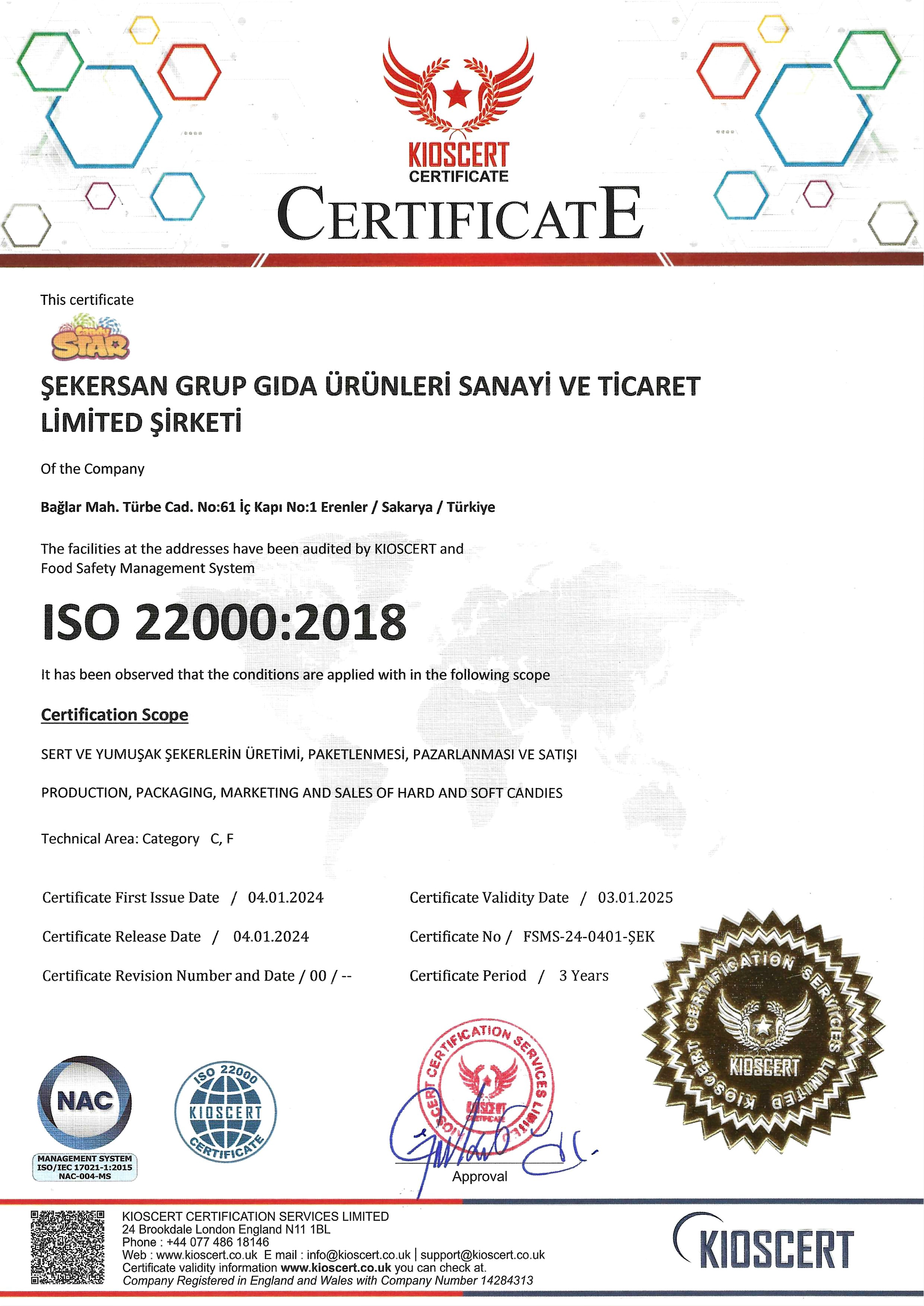ISO22000:2018 Kalite Belgesi