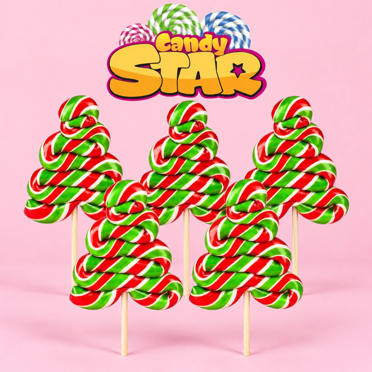 Candy Star Yeşil-Kırmızı-Beyaz Ağaç Lollipop Şeker 30g